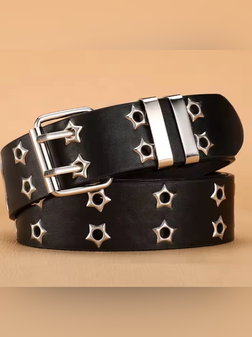 Black Star-Studded Leather Belt for Men